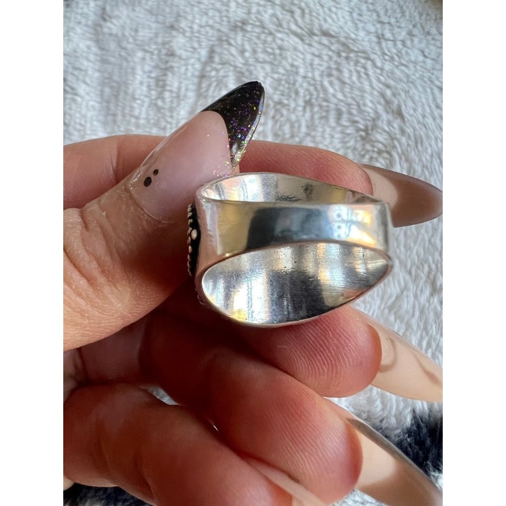 925 Rainbow FLASH Moonstone Poison Ring 9.5, - Picture 7 of 13